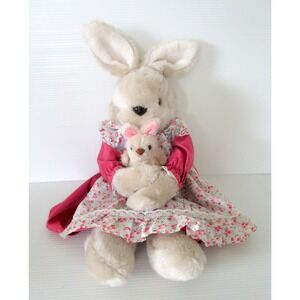 Vintage Chadwick Miller Stuffed Plush Bunny Rabbit Mama Holding Baby Easter 1986